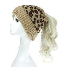 New Ponytail Beanie Women Winter Knitting Hats Ladies Stretch Knit Hat with Tag Messy Bun Ponytail Beanie Holey Warm Hats